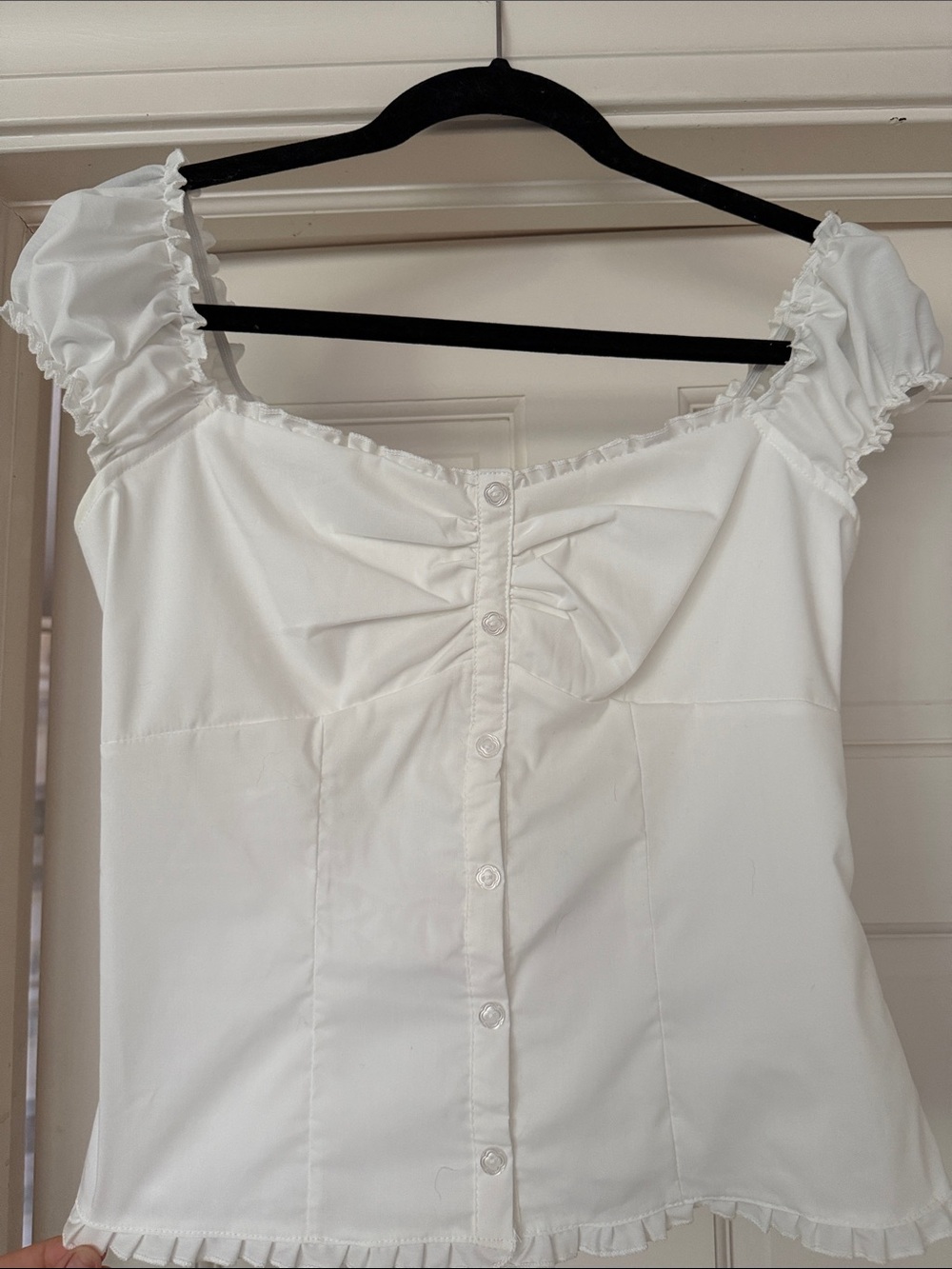 Altar'd State White Ruffle-Sleeve Button Front Top